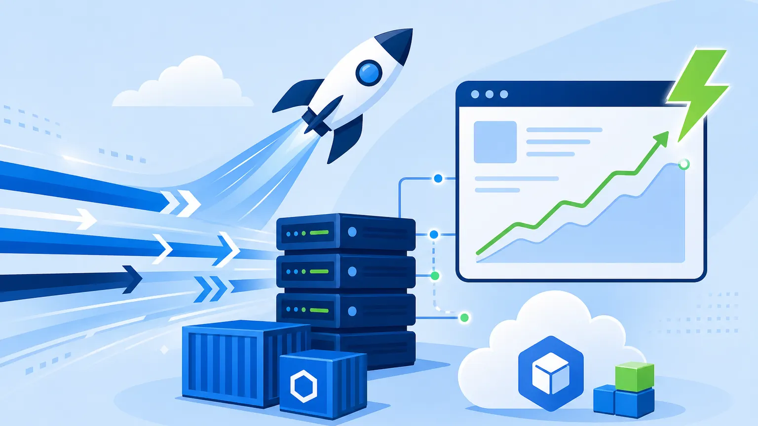Illustration of optimized application performance with fast data flow and scalable infrastructure