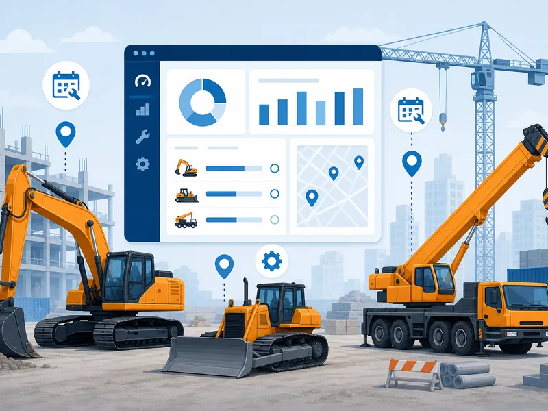 Construction equipment fleet tracking with GPS location, utilization reporting, and maintenance scheduling across jobsites