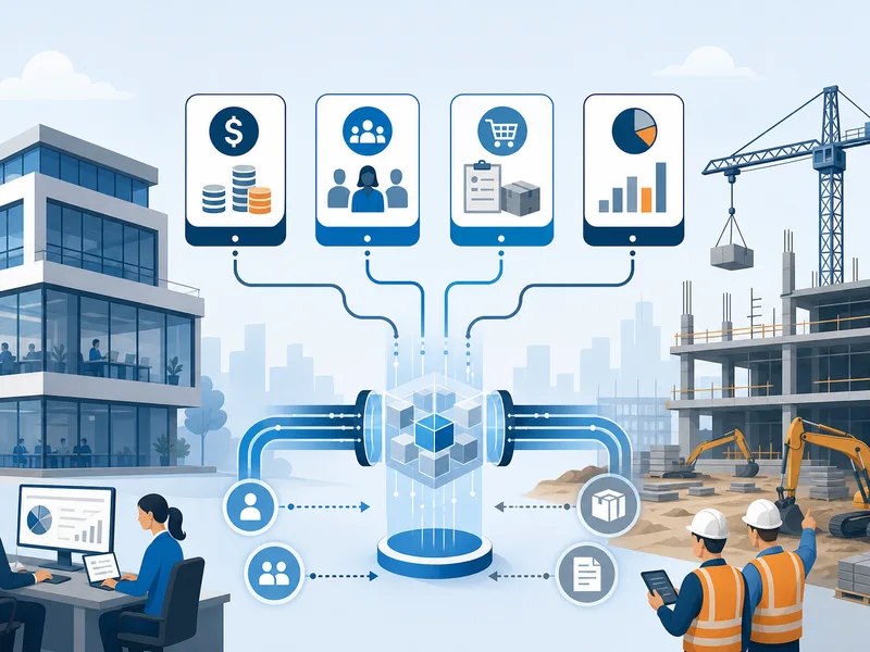 Construction ERP software connecting finance, HR, procurement, and project cost control in one integrated platform