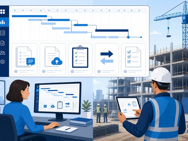 Construction project management platform for schedules, RFIs, submittals, change orders, and daily field reports