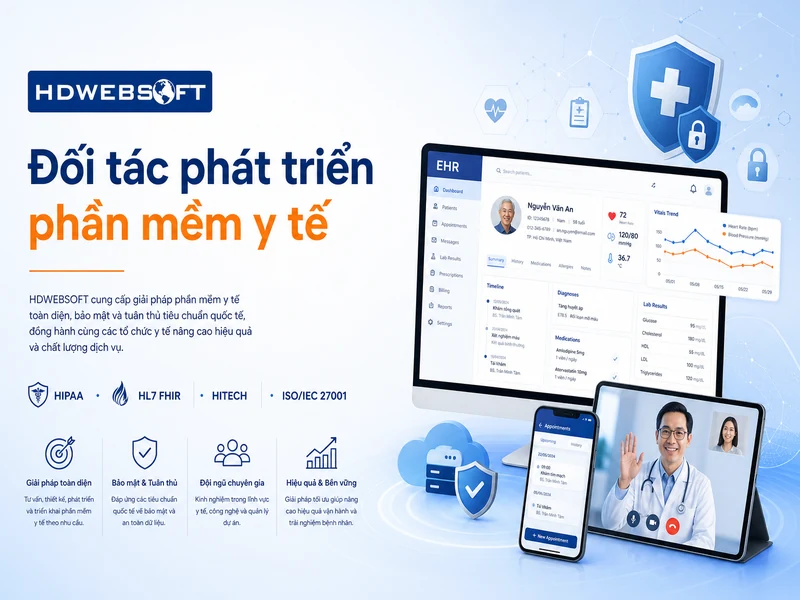 Phát triển phần mềm y tế với thiết kế có cân nhắc HIPAA, tương thích HL7 FHIR và tiêu chuẩn ngành HITECH, ISO/IEC 27001