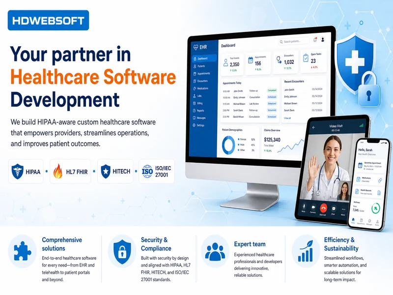 Su socio en desarrollo de software para salud — plataformas con conciencia de cumplimiento HIPAA, HL7 FHIR, HITECH e ISO/IEC 27001